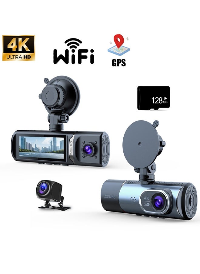 ديقيساند كاميرا Dash Cam 4K Dash Cam 3 قنوات Dvr GPS 5G GPS 5G Wifi كاميرا داخلية لمقصورة السيارة تتضمن فيديو 128G بطاقة 128G  - Image 1