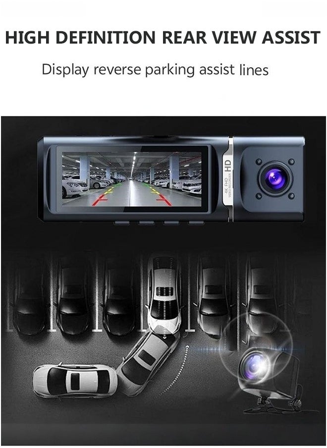 كاميرا Dash Cam 4K Dash Cam 3 قنوات Dvr GPS 5G GPS 5G Wifi كاميرا داخلية لمقصورة السيارة تتضمن فيديو 128G بطاقة 128G