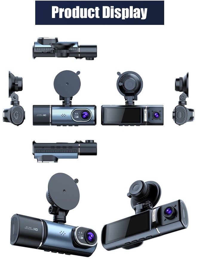كاميرا Dash Cam 4K Dash Cam 3 قنوات Dvr GPS 5G GPS 5G Wifi كاميرا داخلية لمقصورة السيارة تتضمن فيديو 128G بطاقة 128G