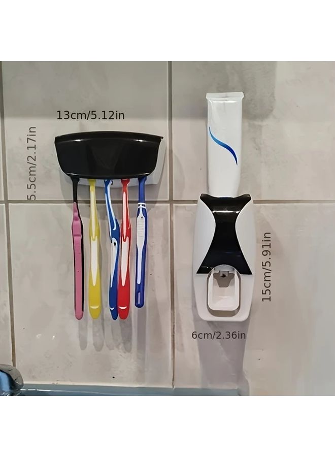 Black And White Wall Mounted Toothbrush Holder With Automatic Toothpaste Dispenser For 5 Brushes - Image 3