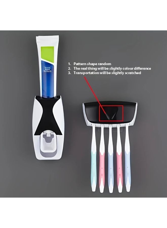Black And White Wall Mounted Toothbrush Holder With Automatic Toothpaste Dispenser For 5 Brushes - Image 4