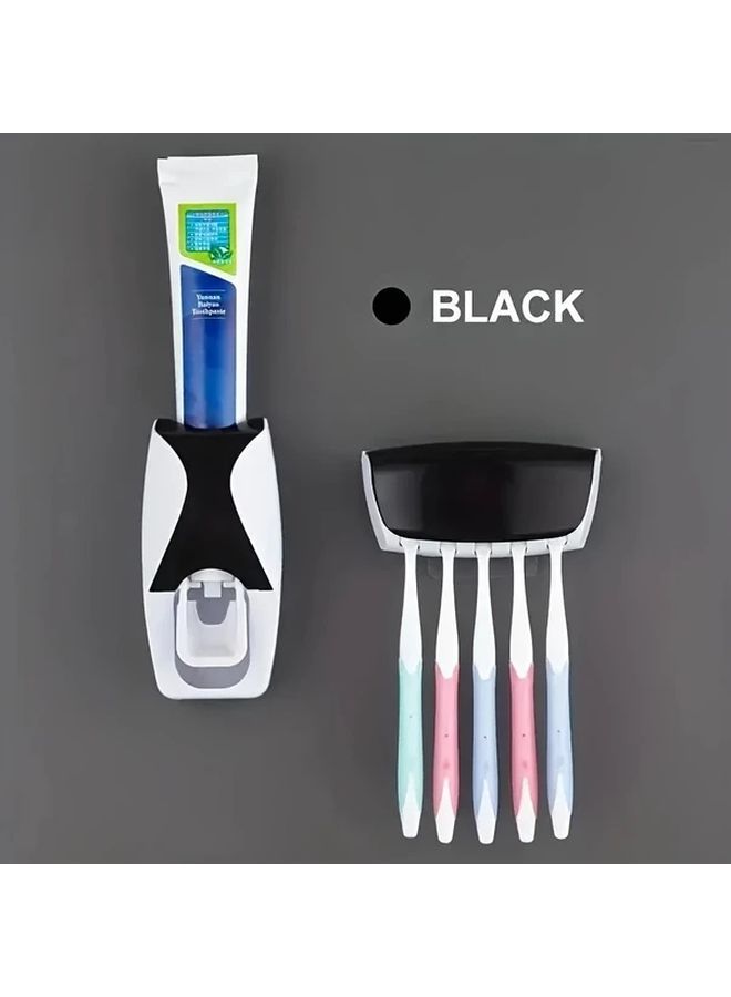 Black And White Wall Mounted Toothbrush Holder With Automatic Toothpaste Dispenser For 5 Brushes - Image 5