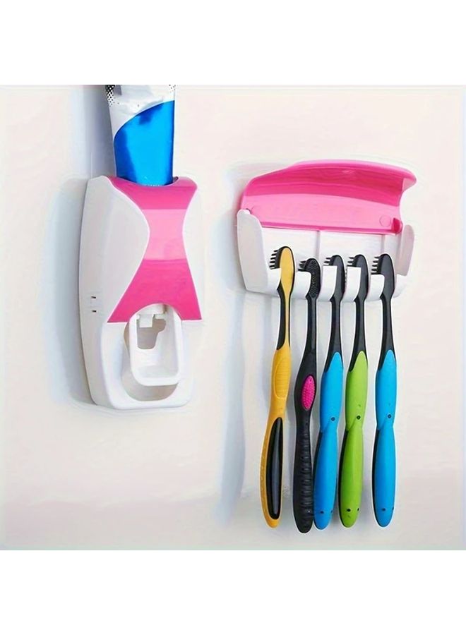 Black And White Wall Mounted Toothbrush Holder With Automatic Toothpaste Dispenser For 5 Brushes - Image 2