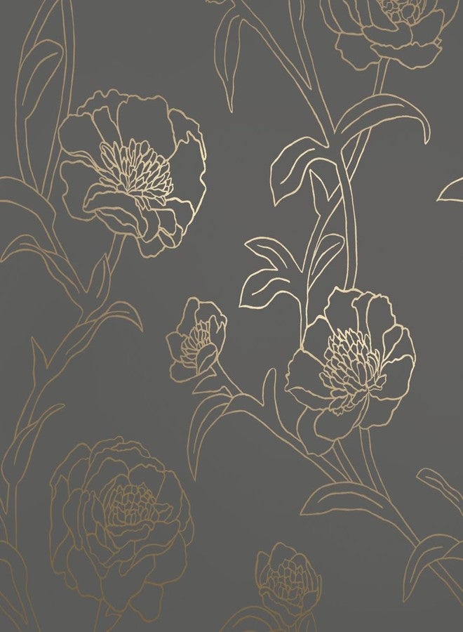 Tempaper Noir Peonies Removable Peel and Stick Floral Wallpaper, 20.5 in X 16.5 ft, Made in The USA - Image 1