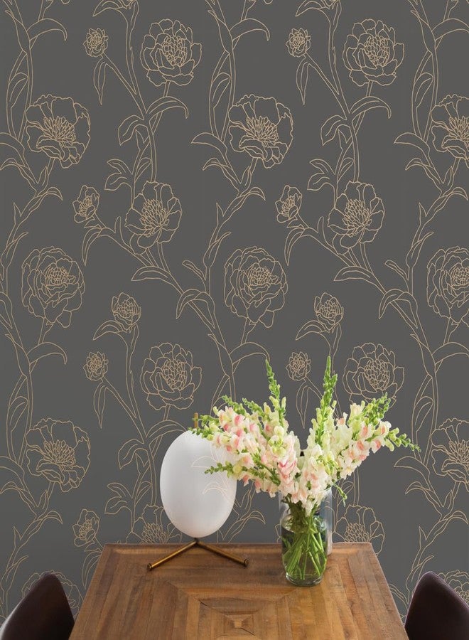 Tempaper Noir Peonies Removable Peel and Stick Floral Wallpaper, 20.5 in X 16.5 ft, Made in The USA - Image 5
