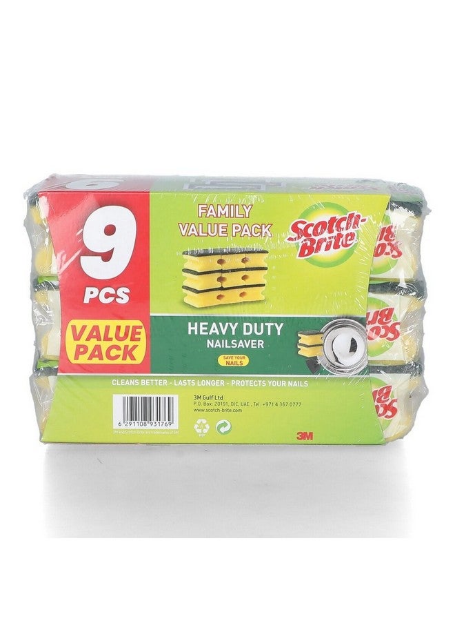 Scotch Brite 9-Piece Heavy Duty Nail Saver Scrub Sponge Green and Yellow 13 x 9 x 20 cm XN005310604 - Image 3