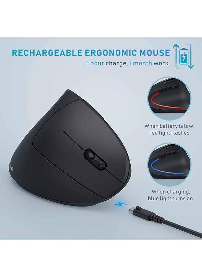 Ergonomic Silent Wireless Mouse, Rechargeable Wireless Vertical Mice with USB Receiver for Computer/Laptop/PC(Black)