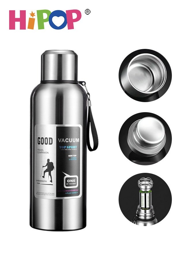 HIPOP - Insulated Stainless Steel Water Bottle, with Cup Lid and Tea Strainer, Portable Sports Water Jug with Carring Strap and Leak Proof Lid, Vacuum Metal Thermos Water Cup, for Sports, School, Office - Image 1