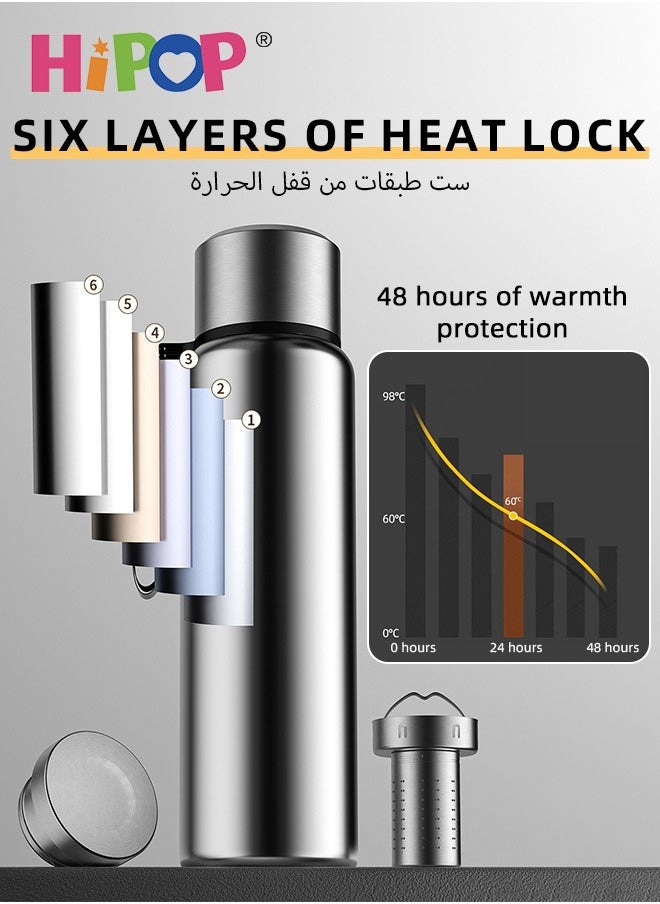 HIPOP - Insulated Stainless Steel Water Bottle, with Cup Lid and Tea Strainer, Portable Sports Water Jug with Carring Strap and Leak Proof Lid, Vacuum Metal Thermos Water Cup, for Sports, School, Office - Image 1