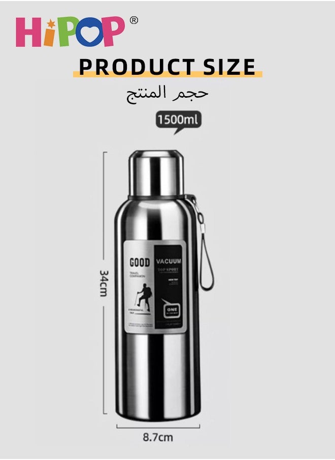 HIPOP - Insulated Stainless Steel Water Bottle, with Cup Lid and Tea Strainer, Portable Sports Water Jug with Carring Strap and Leak Proof Lid, Vacuum Metal Thermos Water Cup, for Sports, School, Office - Image 1