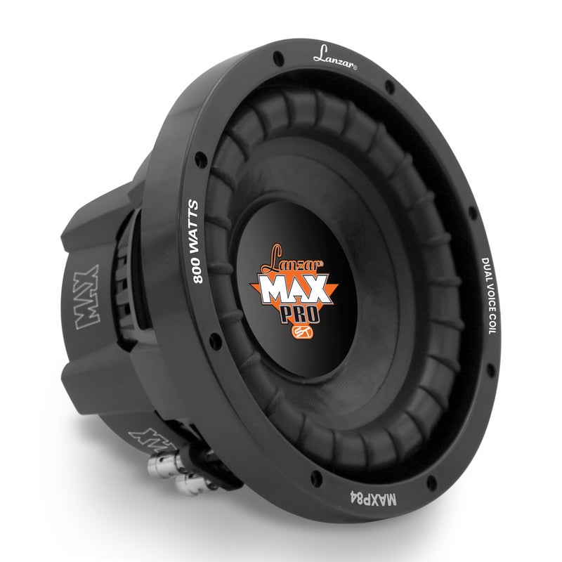 Lanzar 8 inch Car Subwoofer Speaker Black NonPressed Paper Cone Aluminum Voice Coil 4 Ohm Impedance 800 Watt Power and Foam Edge Suspension for Vehicle Audio Stereo Sound System MAXP84