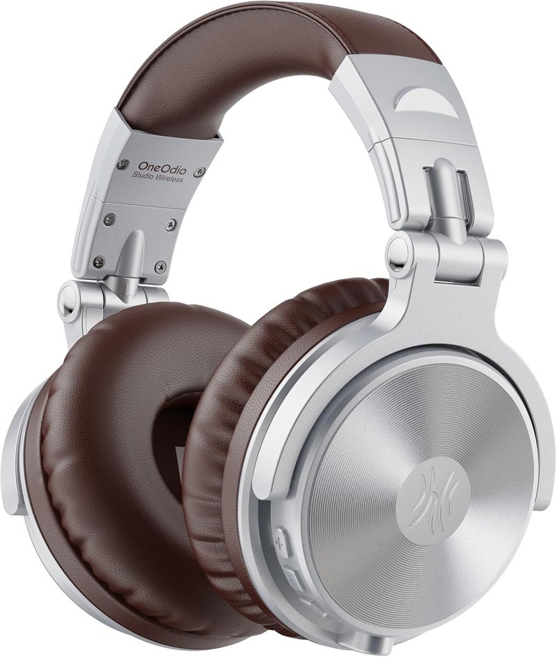 OneOdio Bluetooth Over Ear Headphones, 110 Hrs Wireless/Wired Stereo Sound Foldable Headsets with Deep Bass 50mm Neodymium Drivers for PC/Phone/Tablet - Studio Wireless Pro C, Silver - Image 1