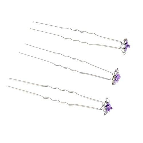 Rbenxia 20 Pcs Bridal Wedding Rhinstone Hair Pins hair Accessories Hair Sticks 2.4 Inches Bridal Prom Clips Rose U-shaped Hair Pins for Women and Girls, Purple - Image 3