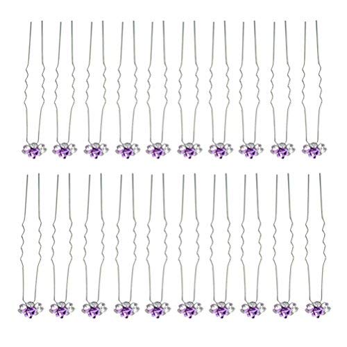 Rbenxia 20 Pcs Bridal Wedding Rhinstone Hair Pins hair Accessories Hair Sticks 2.4 Inches Bridal Prom Clips Rose U-shaped Hair Pins for Women and Girls, Purple - Image 4