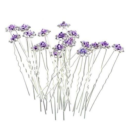 Rbenxia 20 Pcs Bridal Wedding Rhinstone Hair Pins hair Accessories Hair Sticks 2.4 Inches Bridal Prom Clips Rose U-shaped Hair Pins for Women and Girls, Purple - Image 1