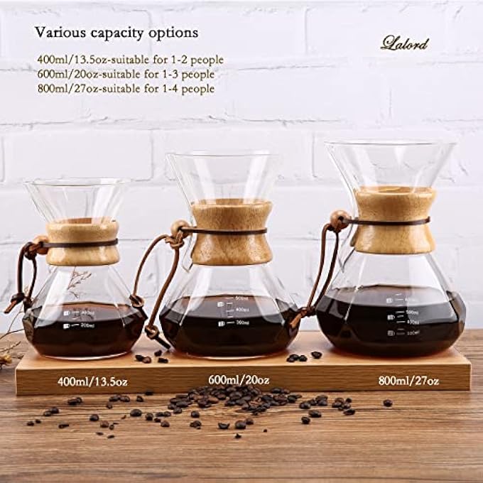 Unity Pour Over Coffee Maker With Reusable Stainless Steel Filter 600 Ml Borosilicate Glass Coffee Carafe Wooden Collar Coffee Dripper Brewer Hold 3 Cups 600Ml - Image 3