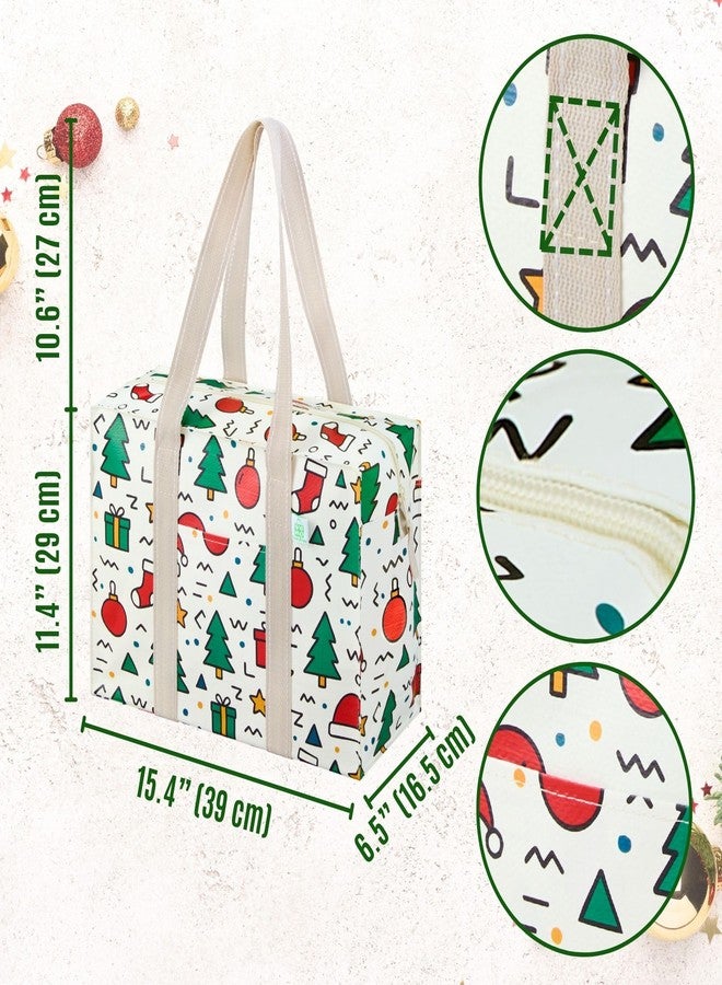 VENO 2 Pack Christmas Tote Bag with Zipper, Reusable Grocery Shopping Bag, Heavy Duty, Water Resistance Shoulder Handbag for Women Men (Jingle Mix) - Image 2