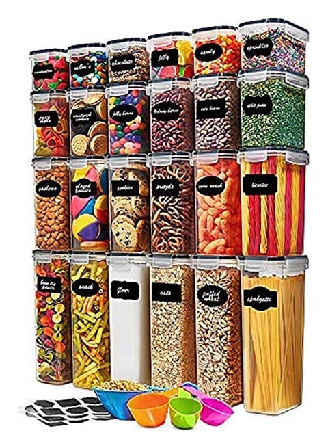 24 Pack Food Storage Containers Set with Lids for Kitchen and Pantry Organization,BPA Free, Kitchen Canisters for Cereal, Rice, Flour & Oats,Include Free Marker Pen and 24 Label