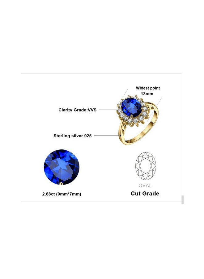 JewelryPalace - Princess Diana Kate Middleton Gemstone Birthstone Blue Sapphire Halo Statement Engagement Rings For Women, 14K Yellow Gold Plated 925 Sterling Silver Promise Rings For Her Size 7.5 - Image 1
