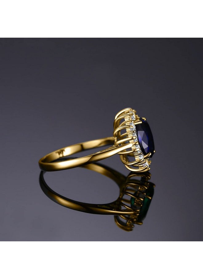 JewelryPalace - Princess Diana Kate Middleton Gemstone Birthstone Blue Sapphire Halo Statement Engagement Rings For Women, 14K Yellow Gold Plated 925 Sterling Silver Promise Rings For Her Size 7.5 - Image 1