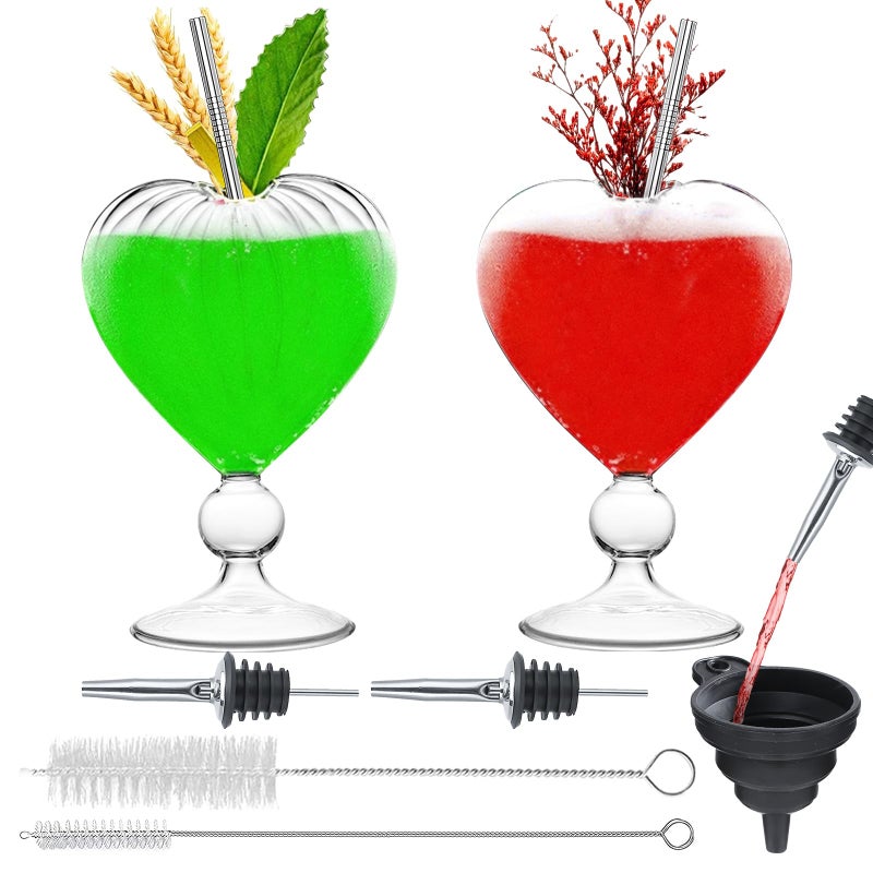 INFTYLE Cocktail Glasses Set of 2 Creative Martini Glasses 8 oz Unique Wine Glasses Heart-shaped Romantic Juice Glasses for WeddIng Home Bar Party Glassware Barware Gift - Image 1
