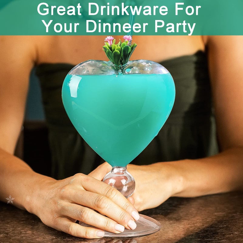 INFTYLE Cocktail Glasses Set of 2 Creative Martini Glasses 8 oz Unique Wine Glasses Heart-shaped Romantic Juice Glasses for WeddIng Home Bar Party Glassware Barware Gift - Image 5