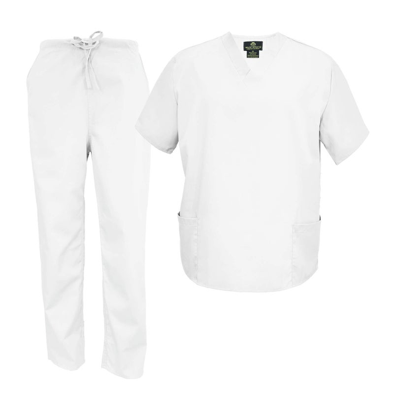 MM Scrubs Mens Scrub Set Medical Scrub Tops and Pants XXXLarge White