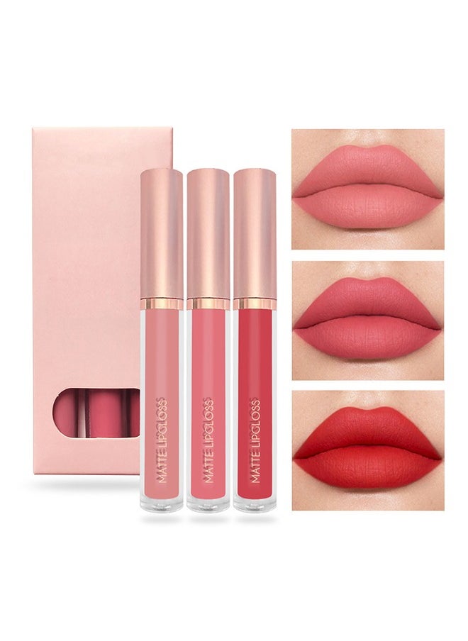 Julystar - 3Pcs Nude Pink Dark Red Matte Liquid Lipstick Makeup Sets Permanent Lip Stain Set Long Lasting 24 Hours Waterproof Mate 24 Horas Originales #B - Image 1
