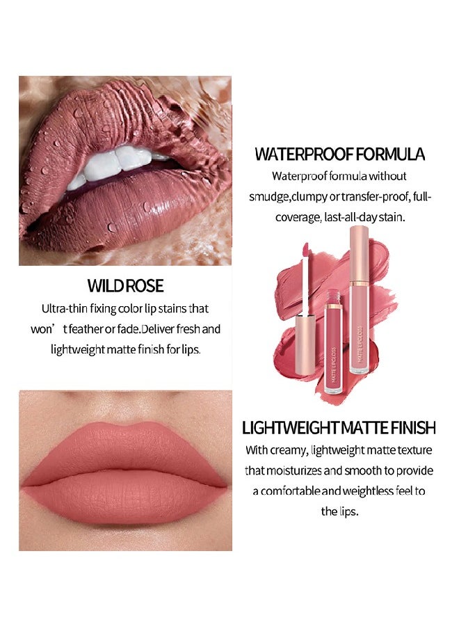 Julystar - 3Pcs Nude Pink Dark Red Matte Liquid Lipstick Makeup Sets Permanent Lip Stain Set Long Lasting 24 Hours Waterproof Mate 24 Horas Originales #B - Image 1