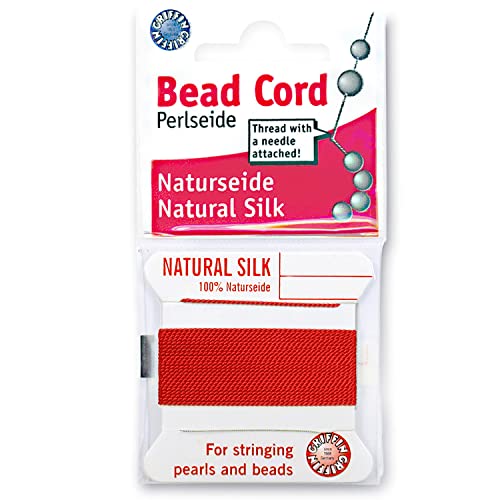 Griffin Silk Bead Cord Perlseide Red Color Size 2 045mm 2 Meters per Card Stainless Steel Needle Attached for Knotting Pearls Gemstones Crystals and Beads - Image 1