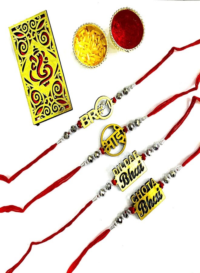 KHUSHA CREATIONS Rakhi for Brother/Wooden Designer Rakhi for Rakhabandhan/Gift for Rakhi/Rakhi Set with Roli Chawal - Image 1