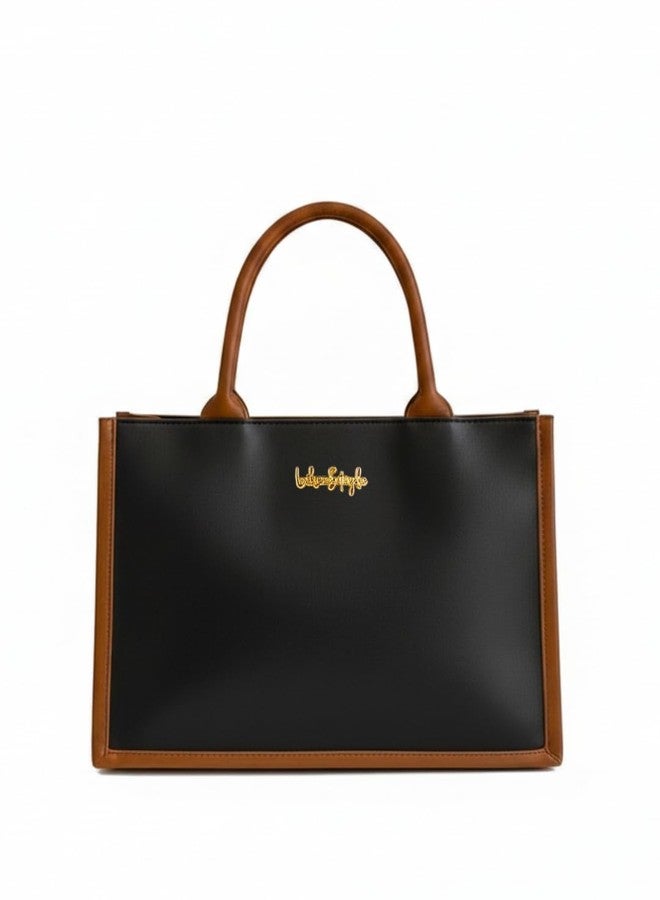 LIKE STYLE Women’s Dual-Tone PU Tote Bag | Spacious Shoulder Handbag with Zip Closure | Office, College & Everyday Use (Fits 12-Inch Laptop) (Black) - Image 1