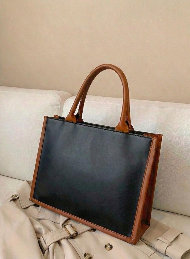 LIKE STYLE Women’s Dual-Tone PU Tote Bag | Spacious Shoulder Handbag with Zip Closure | Office, College & Everyday Use (Fits 12-Inch Laptop) (Black) - Image 2
