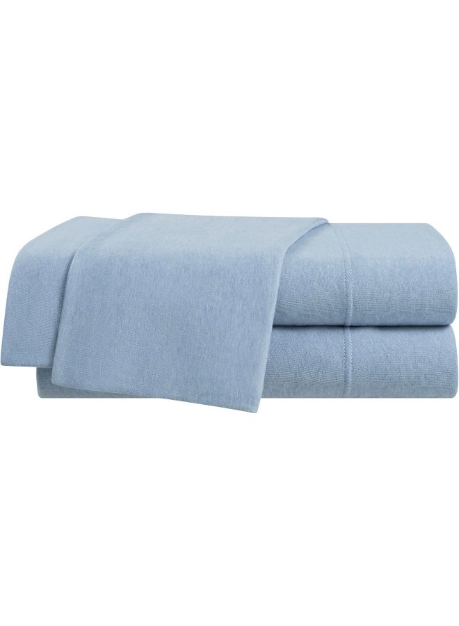 Vellux Vellux Solid Jersey Knit 3-Piece Twin Size Sheet Set - Cotton Blend - Solid Sheet Set - Ultra-Soft & Cozy T-Shirt - Bed Sheet Set - Deep Pocket - Easy Care - Blue Sheet Set (Twin, Blue)  - Image 1
