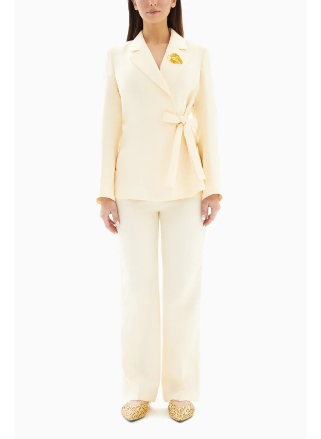 Wecre8 Cream White Set of Brooch Blazer Jacket and Trousers