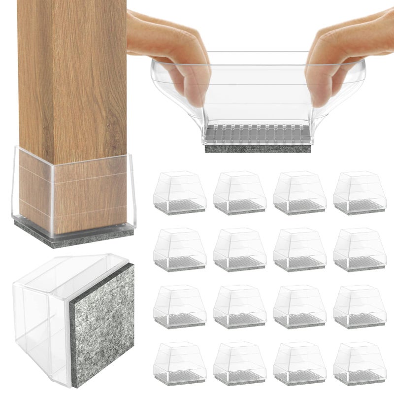 Square Chair Leg Protectors for Hardwood Floors16 Pcs Silicone Felt Furniture Legs Caps to Prevent Floor from Scratches and Reduce Noise Easy to Move126157Clear