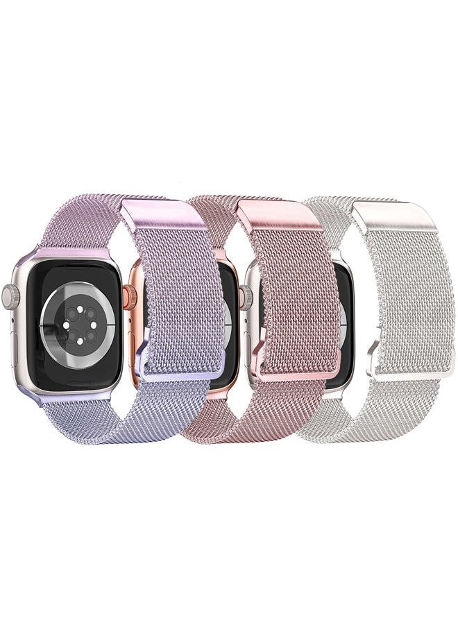Mazuboho 3 Pack Metal Bands Compatible with Apple Watch Bands for Women (42 Series 10)mm 41mm 40mm 38mm, Stainless Steel Magnetic Loop Apple Watch Band for iWatch Bands Series 10/9/8/7/6/5/4/3/2/1/SE  - Image 1