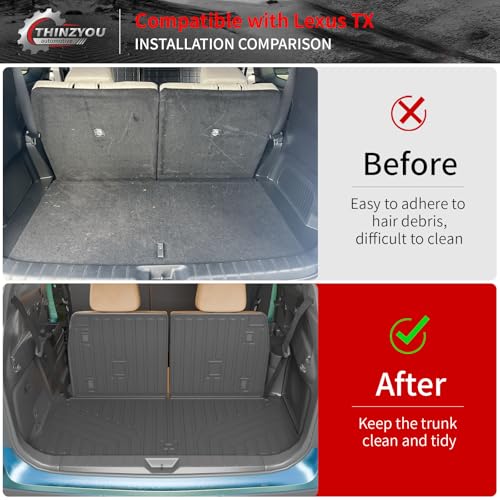 Thinzyou Trunk Mat Compatible with 2024 2025 2026 Lexus TX350 TX500h TX550h+ 6&7 Seats Cargo Mat Cargo Liner Trunk Liner Back Seat Protector All Weather TX Accessories (Trunk Mat with Backrest Mat) - Image 2
