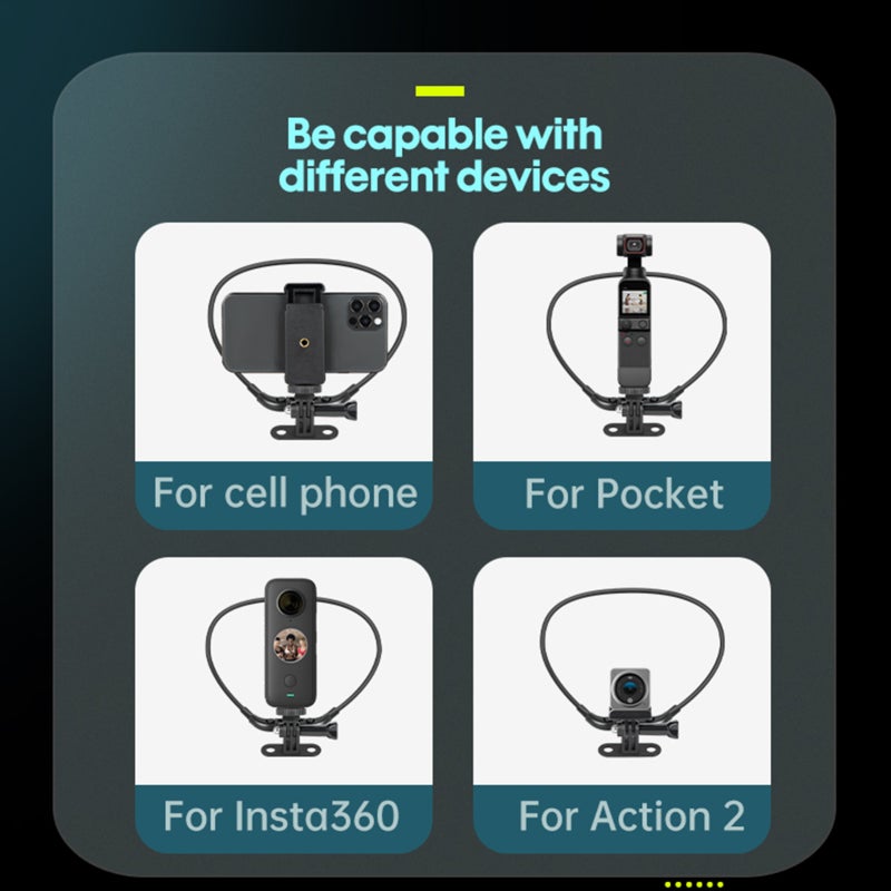 Selfie Neck Holder Mount: Black Silica Gel Comfortable Hands-free - Broadly Compatible With Sports Cameras & Smartphones For First-person Perspective Video Recording - Image 3