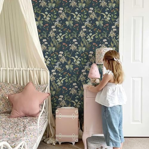 Simon&Siff Vintage Wallpaper Peel and Stick Modern Floral Wall Paper Wildflowers Botanical Contact Paper Removable Renter Friendly Wallpaper 480" x 17.3" - Image 2