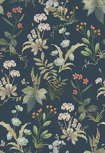 Simon&Siff Vintage Wallpaper Peel and Stick Modern Floral Wall Paper Wildflowers Botanical Contact Paper Removable Renter Friendly Wallpaper 480" x 17.3" - Image 1