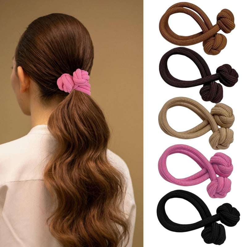 Ncozwo 5 Pcs Unique Chinese Knot Hair Ties Chinese Knot Scrunchies for Women Elastic Thick Hair Ties for Thick and Thin Hair Knotted No Crease Ponytail Holder Hair Accessories No Hurt Your Hair