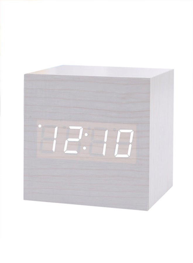 NIBEMINENT Sound Control Wooden Square LEd Alarm Clock White Wood 6x6centimeter - Image 1