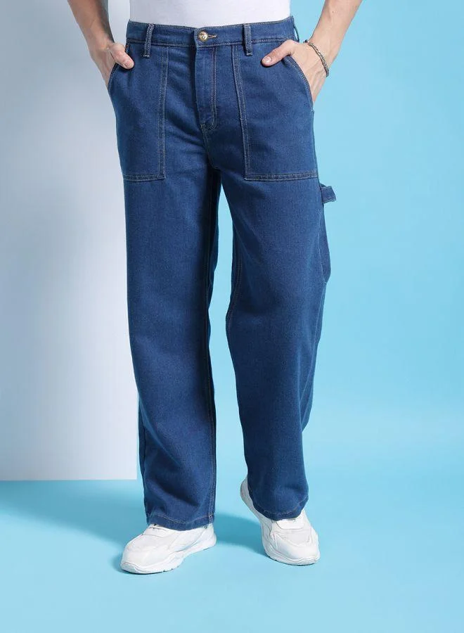 Men Baggy Solid Mid-Rise Stretchable Jeans