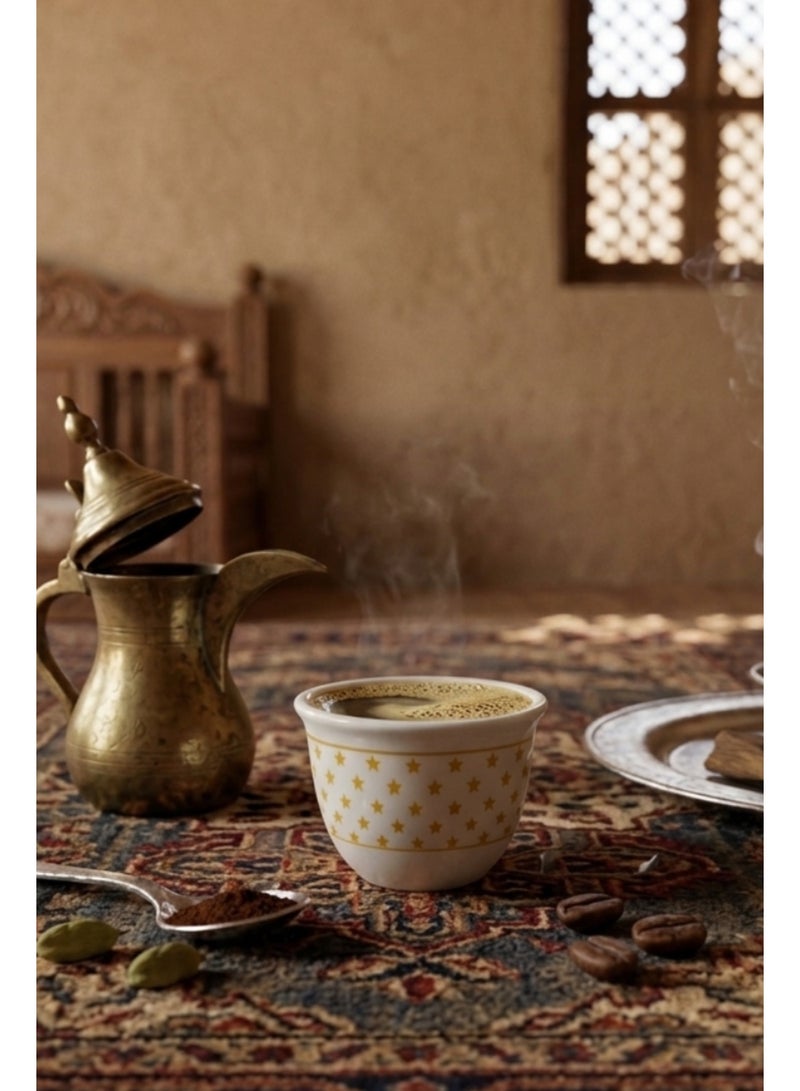 طقم 12 فنجان قهوة عربية بورسلين - نقشة نجوم ذهبية - تصميم بسيط أنيق للقهوة العربية اليومية - Image 4