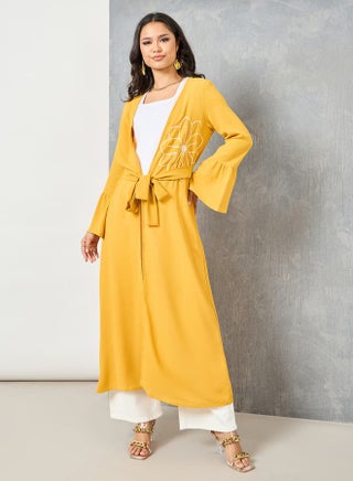 Floral Embroidered Tie Up Midi Kimono