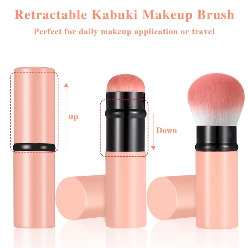 M-Ved Retractable Kabuki Makeup Brush, Travel Face Blush Brush, Portable Powder Brush with Cover for Blush, Bronzer, Buffing, Flawless Powder Cosmetics - Image 2