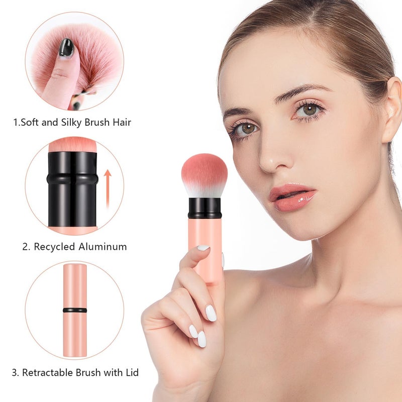 M-Ved Retractable Kabuki Makeup Brush, Travel Face Blush Brush, Portable Powder Brush with Cover for Blush, Bronzer, Buffing, Flawless Powder Cosmetics - Image 5