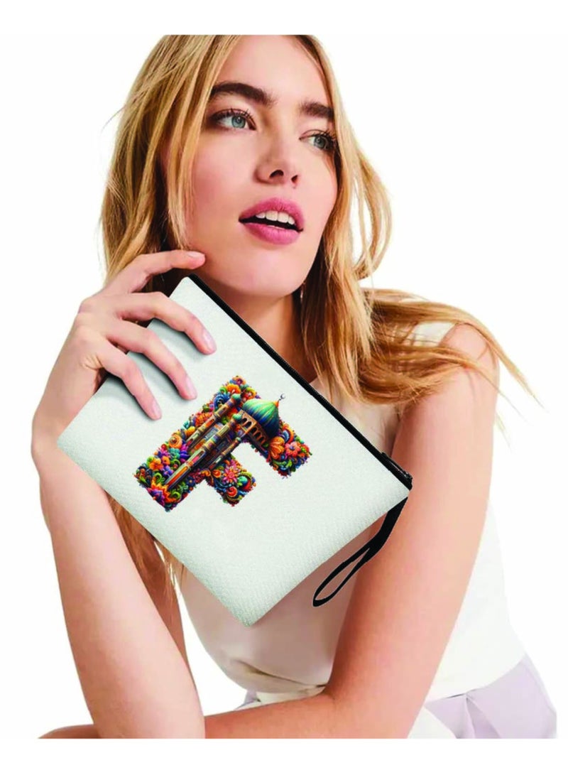 PRINTSHOP4ME Initial Monogram Cosmetic Pouch - Monogrammed Makeup Pouch - Perfect for Travel Organizer - Cosmetic Bag for Women - Gift for Ramadan - Initial Design Makeup Bag - Image 4