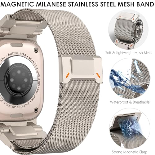 WINGLE Milanese Loop for Apple Watch Band Ultra 3/2/1 Band 49mm Series 11 10 46mm 45mm 44mm 42mm SE 3/2/1 9 8 7 6 5 4 3 Men, Magnetic Mesh Stainless Steel Metal Connector iWatch Strap, Titanium - Image 4